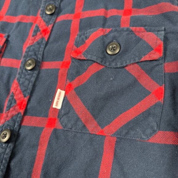 Topo Designs Shirt Mens Medium Blue Red Windowpane Flannel Loop Collar Button Up - Picture 4 of 8